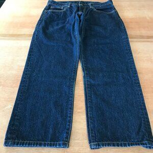 Uniqlo Straight Jeans Men 33x34 Blue Mid Rise Kaihara Fabric Dark Wash Stretch